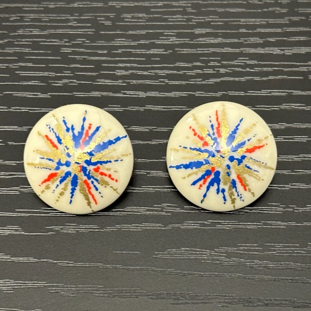 Avon Vintage Pierced Earrings Fireworks Red White Blue Gold